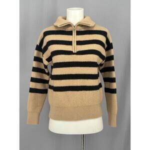 Lilysilk Sweater Womens Medium 1/4 Zip Merino Wool Soft Striped Knit Academia